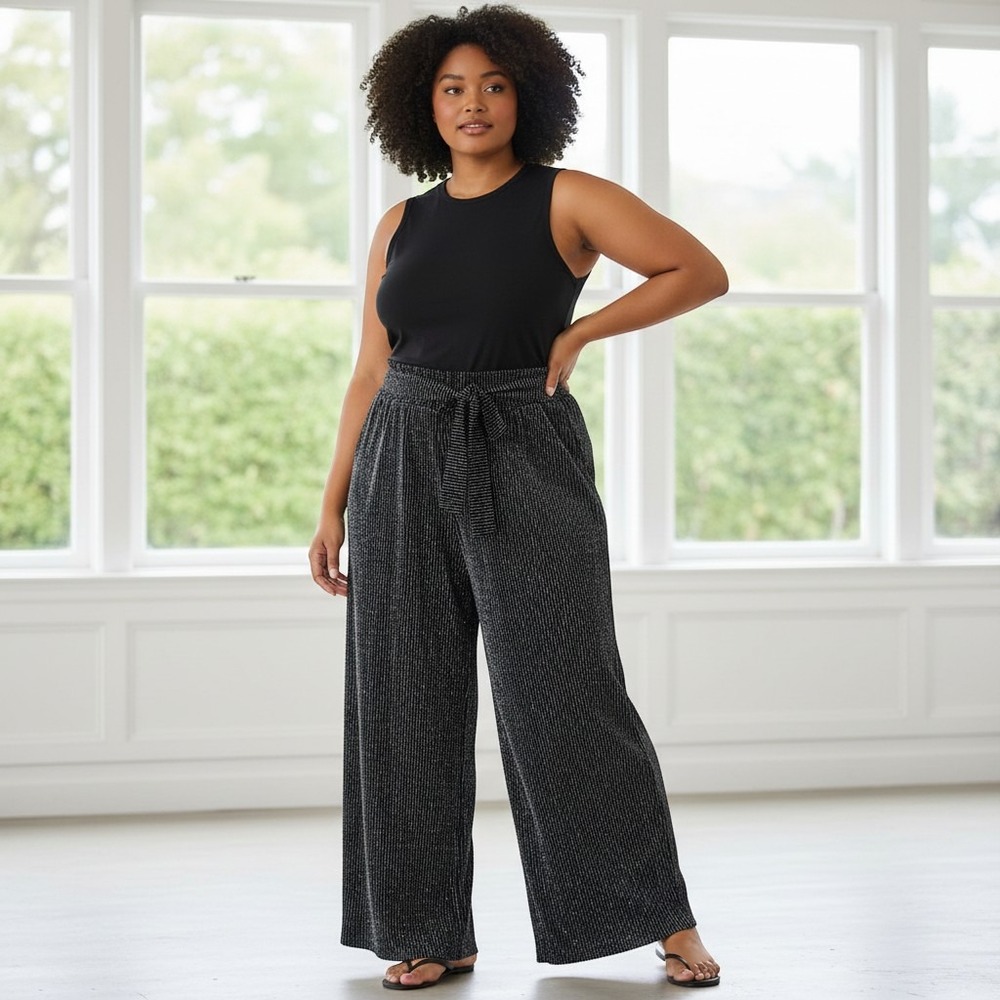 Torrid Black Silver Glitter Stripe Wide Leg Pants Plus Size 4X 26 NWT Holiday